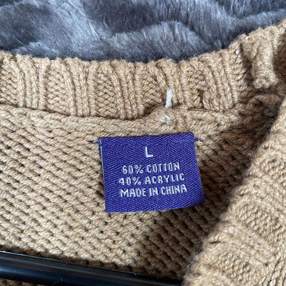 Arrow Beige Diamond-Pattern Knit Pullover Sweater Long Sleeve Mens Size Large - Picture 4 of 9